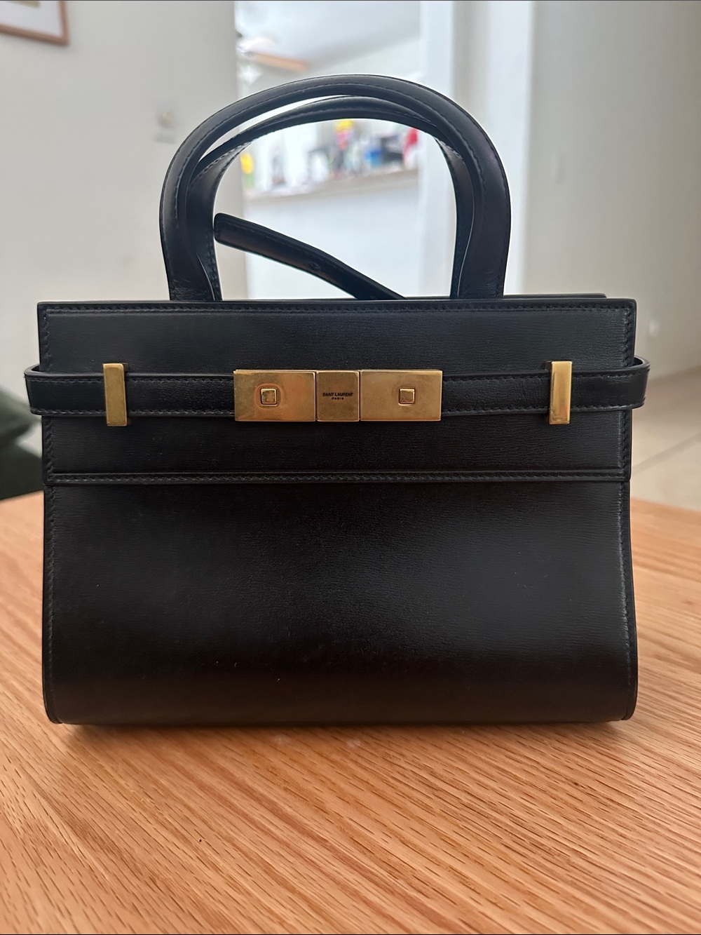 Saint Laurent Black Leather Satchel with Gold Hardware